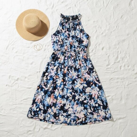 Roz & Ali Floral Print Halter Maxi Dress XL Lightweight & Flowing Navy Multicolo - Picture 2 of 5